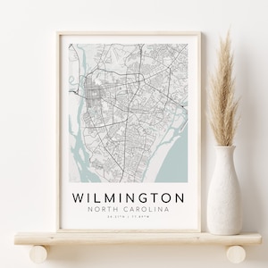 WILMINGTON Stadt Karte, North Carolina Stadt Karte Drucke, personalisierte Geschenke Designs, minimalistische Karte Kunst, benutzerdefinierte Karte Geschenk, digitaler Download