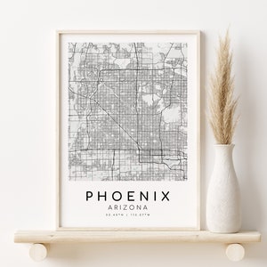 PHOENIX Arizona City Map, Póster de mapa, impresión en azul y blanco, decoración de arte de pared, regalos personalizados imprimibles, regalo de mapa personalizado, Descarga digital