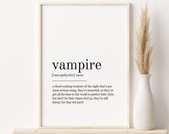 Vampire Definition Print, Vampire book quote print, office definition print, Vampire Wall Decor, gifts for her, Vampire  Print Definition