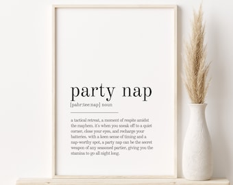 Party Nap Definition Print, Party Nap Wall Art Prints, Printable Art, Instant Download, Quote Minimalist Print, Party Nap funny poster