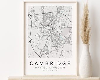 CAMBRIDGE City Map, UK United Kingdom map print, happy anniversary, birthday gift, custom city map print, gifts for him, Digital Download