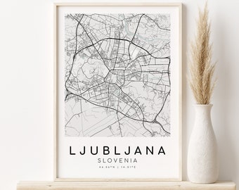 LJUBLJANA Slovenia Map Print, Road Map Poster, gifts for her, custom map gift, minimalist art, country street map , Instant Download
