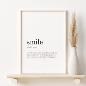 Smile Definition Print, Wall Art Prints, Quote Print, Wall Decor, gifts for her, Minimalist Print Modern Wall Art, Smile Print Definition