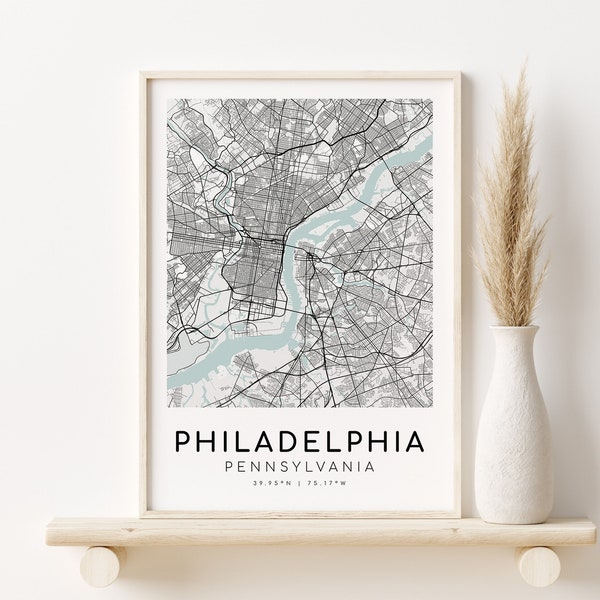 PHILADELPHIA City Map, Pennsylvania PA Gift Map Poster, custom map gift, engagement map print, new job gift, gifts for her, Digital Download