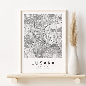 LUSAKA Zambia City Map, minimalist art, Home Map, custom map gift, valentines day gift, personalized map, minimalist decor, Instant Download