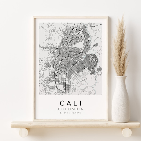 CALI City Map, Colombia Poster Art, gifts for her, Minimalist Map print, Office Print, modern map poster, best friend gift, Digital Download