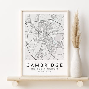 Mapa da cidade de CAMBRIDGE, impressão de mapa do Reino Unido, feliz aniversário, presente de aniversário, impressão de mapa da cidade personalizada, presentes para ele, download digital