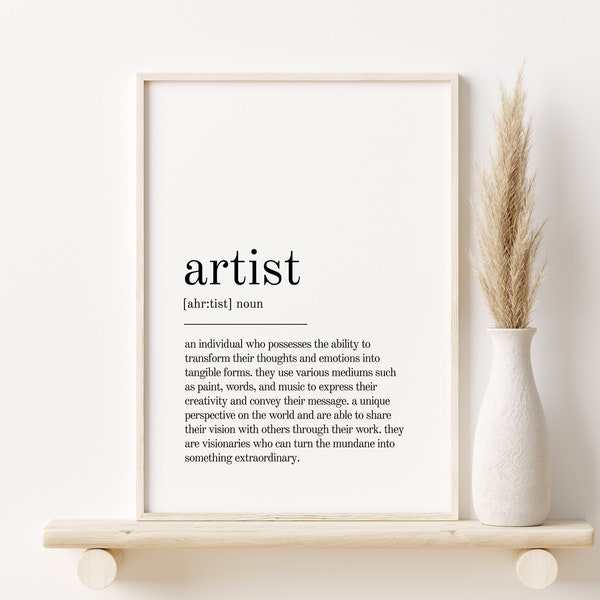 Artist Definition Print, self love wall art, Artist dictionary print, minimalist poster, Artist home decor printable art, digital download