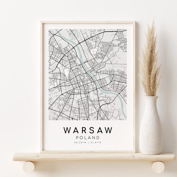 WARSAW Map Print, Poland City Map Poster, unique gift idea, custom city maps, minimalist art, design download, Digital Download