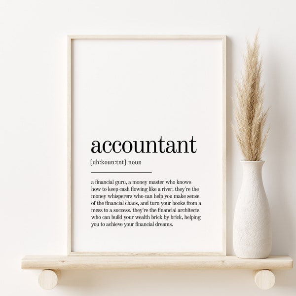 Accountant Definition Print, zelfliefde kunst aan de muur, Accountant woordenboek print, minimalistische poster, afdrukbare muur kunst decor, digitale download