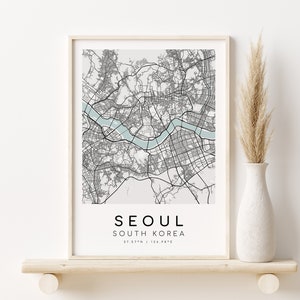 SEOUL Corée du Sud Map Print, Road Map Poster, cadeaux pour elle, cadeau de carte personnalisée, art minimaliste, carte des rues du pays, téléchargement instantané