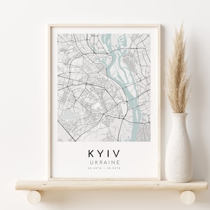 Impressão de mapa de KYIV Ucrânia, pôster de mapa de estradas, presentes para ela, presente de mapa personalizado, arte minimalista, mapa de ruas do país, download instantâneo