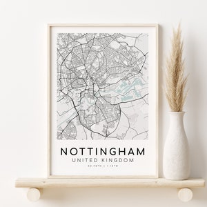 NOTINGHAM Karte, Stadt Karte, Stadtplan von Großbritanien, Karte von Großbritannien, Geschenk für Frau, Personalisierte Karte, minimalistisches Dekor, Landkarte, Instant Download