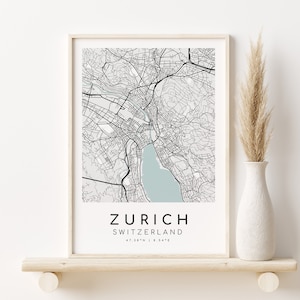 ZÜRICH Schweiz Stadt Karte, Home Map, Karte Drucken, benutzerdefinierte Orte, Jahrestag, Straßenkarte, Geschenke für sie, Instant Download