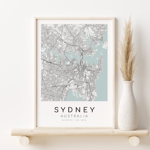 SYDNEY Australië kaart afdrukken, stadskaart poster, cadeaus voor haar, afdrukbare stadsplattegrond, minimalistische kunst, kaarten en prints, Instant Download