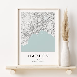 Impression de carte de NAPLES Italie, affiche de carte routière de Naples, cadeaux pour elle, cadeau carte personnalisé, art minimaliste, carte des rues du pays, téléchargement immédiat