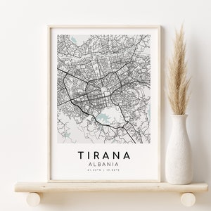 TIRANA Albanien Stadt Karte, Hochzeitsgeschenk, Geschenke für Ihn, Geschenk Karte, Karte Druck, Karte Poster, minimalistische Karte Kunst, Geschenke für Sie, Instant Download