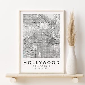 HOLLYWOOD Kalifornien USA Karte Print, minimalistische Kunst, Geschenke für sie, Stadt Karte, Karten und Drucke, Stadt Karte Poster, Geschenke für ihn, Digitaldrucke