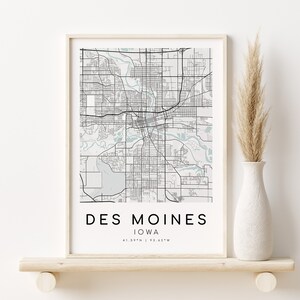 DES MOINES Iowa USA Stadt Karte, Geschenke für sie, Minimalistischer Stadtplan Druck, Büro Druck, moderne Karte Poster, Geschenk für beste Freundin, digitaler Download