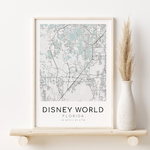DISNEY WORLD, carte de la ville de Floride, carte cadeau, affiche de carte, art de carte minimaliste, cadeau unique, décoration de vacances, cadeaux pour lui, téléchargement numérique