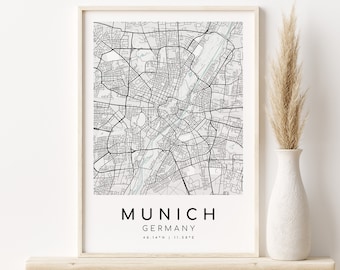 MUNICH Map Print, gifts for her, Minimalist Europe Germany Map print, Office Print, wall art city map, gifts for him, Digital Prints