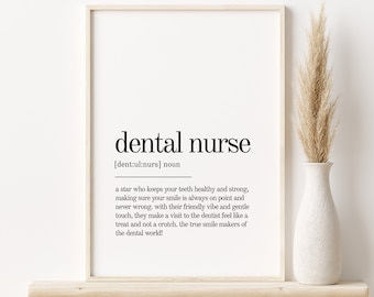 Dental Nurse Definition Print, book quote print, office definition print, Wall Decor gifts for her, Dental Nurse Dictionary Print Definition