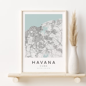 Mapa de la ciudad de La Habana Cuba, Mapa de inicio, Impresión de mapas de La Habana, Ubicaciones personalizadas, Aniversario, Mapa personalizado, Mapa de inicio, regalos para ella, Descarga instantánea
