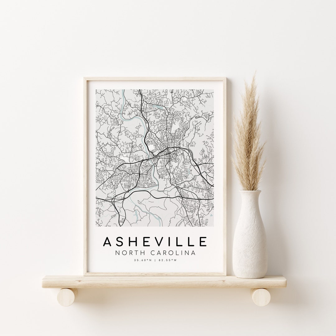 ASHEVILLE City Map, North Carolina NC Map Print, Map Poster, Minimalist ...