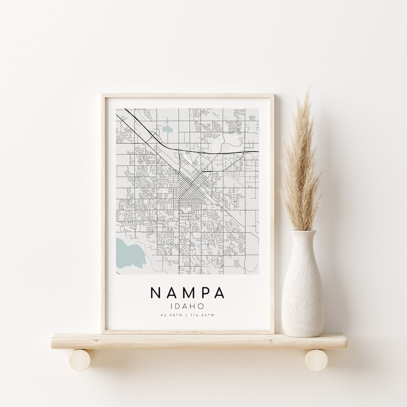 NAMPA Idaho City Map, USA ID Map Poster, Blue and White Print Wall Art ...
