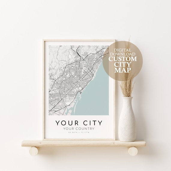 Custom City Map, Digital Download Custom Map Print, Valentines Day Gift, City Town Map, Custom City Map Art, Map Download, Digital Print