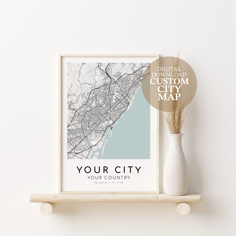 Custom City Map, Digital Download Custom Map Print, Valentines Day Gift, City Town Map, Custom City Map Art, Map Download, Digital Print image 1