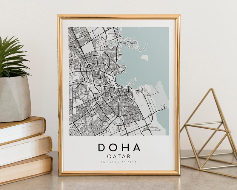 DOHA Qatar Map Print, City Map Poster, Gifts for Her, Printable City ...