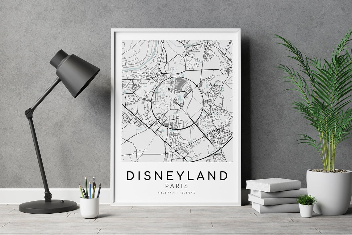 DISNEYLAND Paris Frankreich Stadt Karte, personalisierte Karte Druck ...