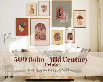 500 Boho Mid Century Wall Art, Abstract Botanical Prints, Modern Boho Decor, Neutral Earth Tone, Printable Gallery Wall Set for Living Room