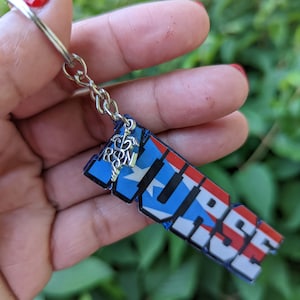 Puerto Rican flag nurse keychain