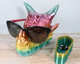 3D Printed Dragon Head Glasses Holder: Fantasy Desk Organizer & Trinket Box
