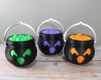 Spooky Cauldron Tea Light Candle Holder – Halloween Decor – 3D Printed PLA – Choose Orange, Green, or Purple