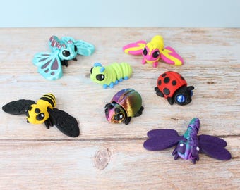 Bug Hatchling Critters – Tiny 3D Printed Flexi Insects | Mini Articulated Beetle, Ladybug, Bee, Butterfly, Caterpillar, Dragonfly & Moth