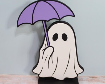 Umbrella Ghost Halloween Decor, Freestanding 3D Printed Ghost Decoration, Spooky Shelf or Mantel Sign