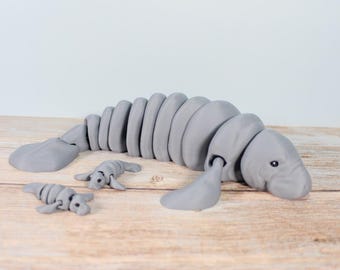 Flexi Manatee – 9-Inch Articulated Fidget Toy | 3D Printed Desk Buddy | Sensory Gift | Sea Cow Collectible | Also in Mini Size!