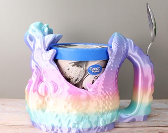 Dragon Ice Cream Pint Holder with Spoon Rest | 3D Printed Fantasy Kitchenware | Fits Standard Pint