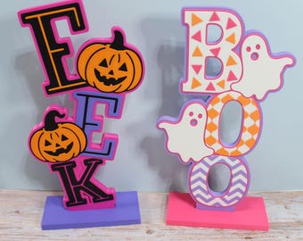 BOO and EEK Halloween Signs, Freestanding 3D Printed Spooky Decor, Choose One or Set of Two