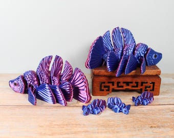 Flexi Betta Fish – 5” Articulated 3D Printed Fidget Toy | Red & Blue Silk PLA | Sensory Desk Toy | Made to Order | Also in Mini Size!