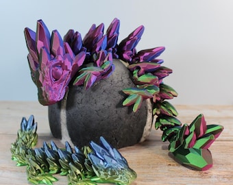 3D Printed Articulated Baby Gemstone Dragon Flexi Fidget Toy Figurine Flexi Desk Toy Decor - 3 Sizes