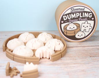 Steamed Dumpling Jigsaw Puzzle | 37 Piece Food Puzzle in Matching Container | Cute Dim Sum Gift | Desk Puzzle Toy