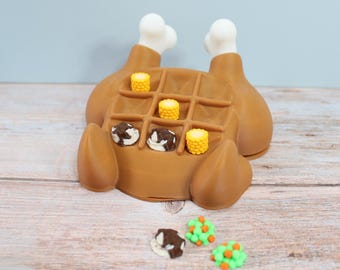 Turkey Tic Tac Toe Game, Thanksgiving Dinner Board with Storage, 15 Food Playing Pieces, Family Table Game, 3D Printed