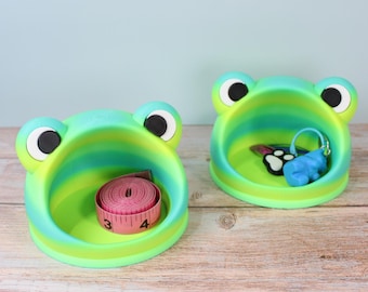 Niedliche Frosch-Schmuckschale | Frosch-Ringhalter | Kleiner Schreibtisch-Organizer | Matte, grüne Froschschale mit Farbverlauf