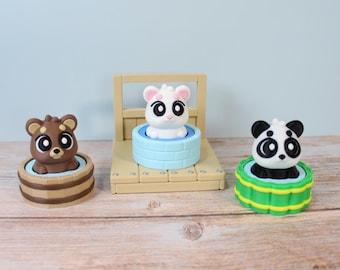 Hot Spring Bär Clicker Schreibtisch Spielzeug | Süßer Bär in Wanne | Polar Braun oder Panda Bär | 3D gedrucktes Fidget