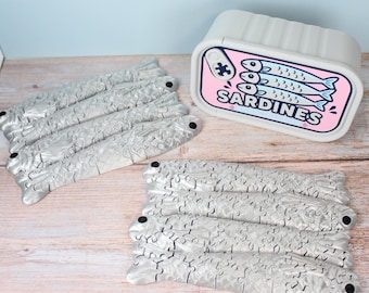 Sardines Jigsaw Puzzle | 32 or 58 Piece Fish Puzzle in Matching Tin Container | Foodie Gift | Desk Puzzle Toy