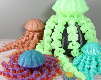 3D Printed Flexible Jellyfish – 5 Sizes – Translucent PLA – Articulated Fidget Sea Creature – Ocean Decor Toy